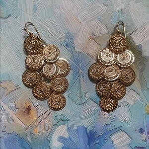 Gold Textured Coin Cluster Drop Earrings